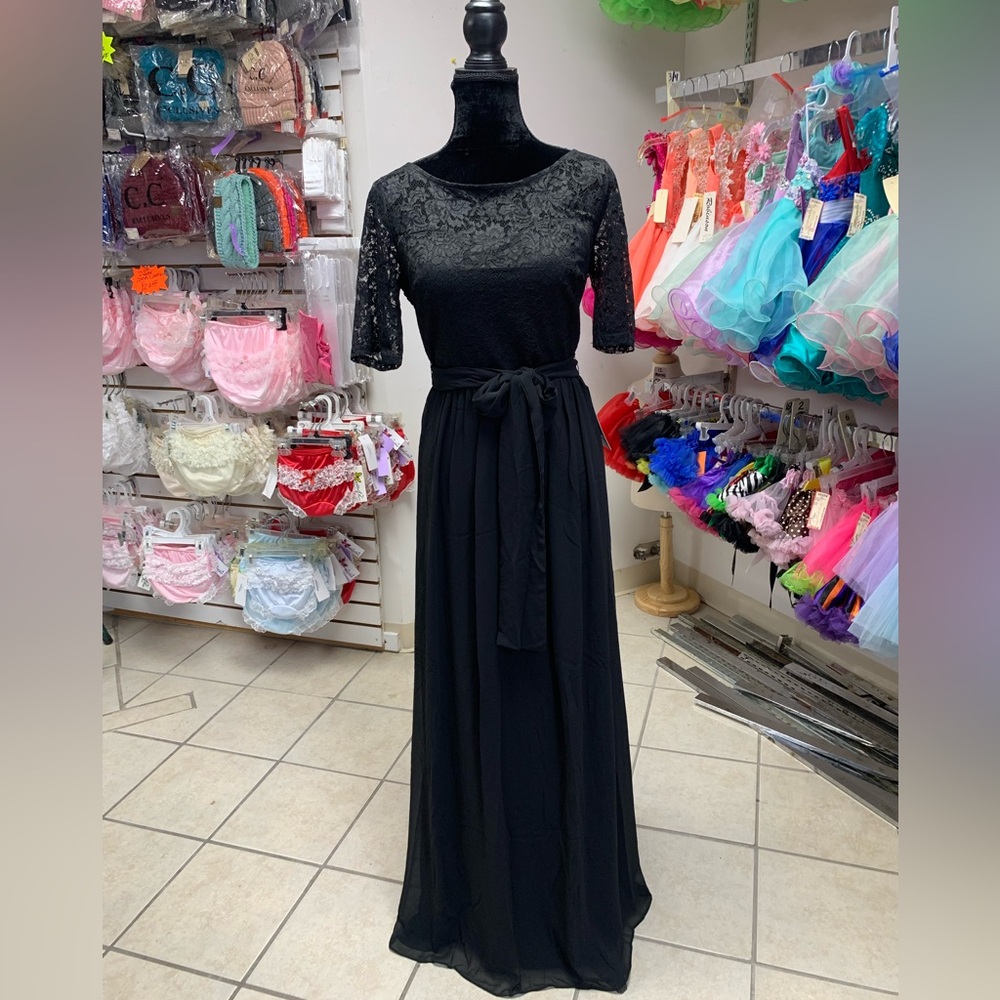 2X Black Lace Short Sleeve Prom Homecoming Mom Of the Bride Bridesmaid Dress NWT